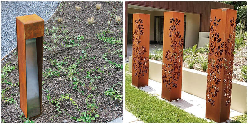 corten steel bollards light