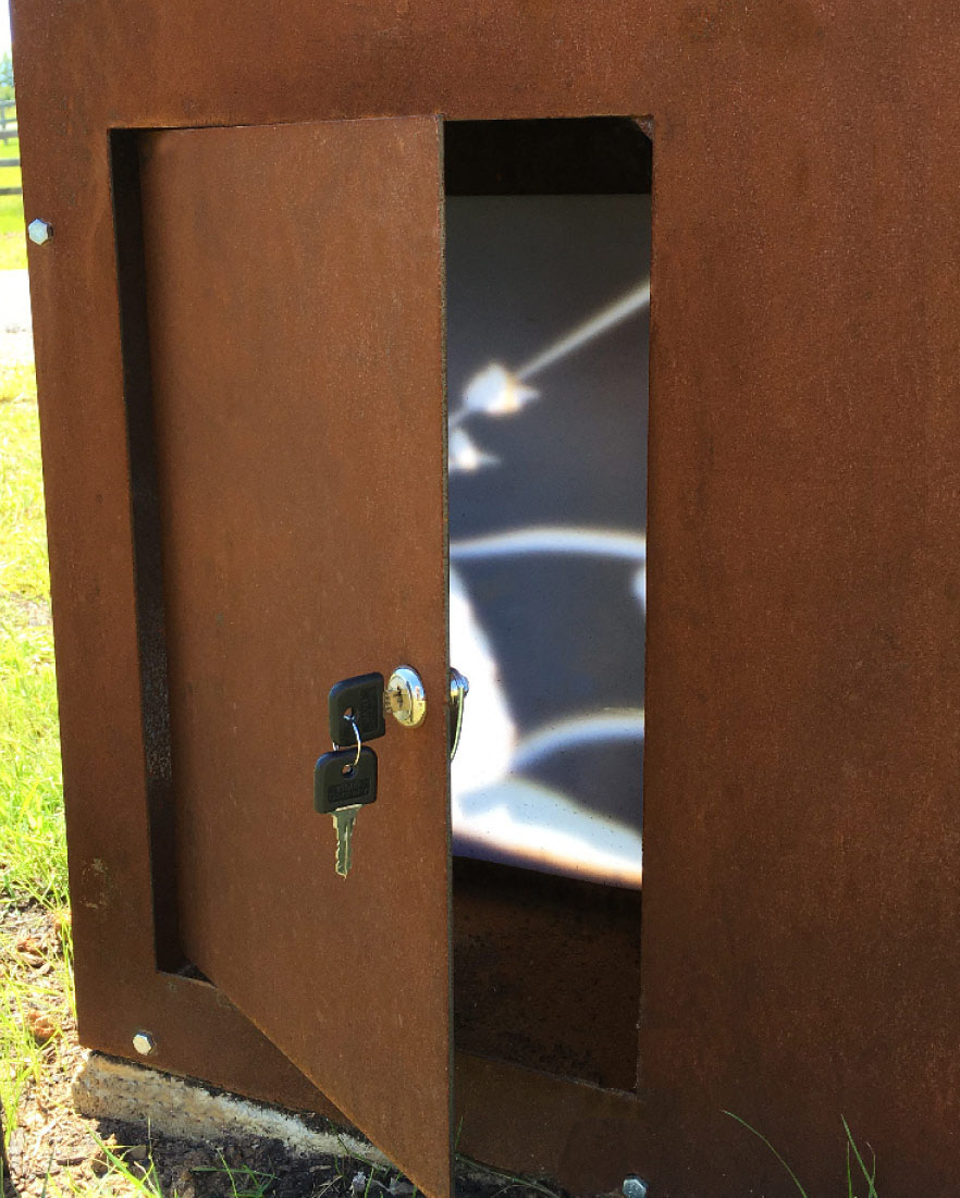 corten steel letterbox with lock and key