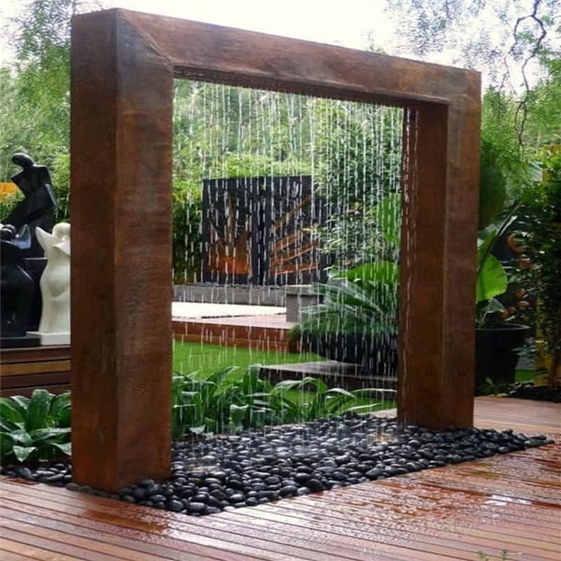 Customized Outdoor Corten Steel Garden, Rain Curtain Water Feature Uk