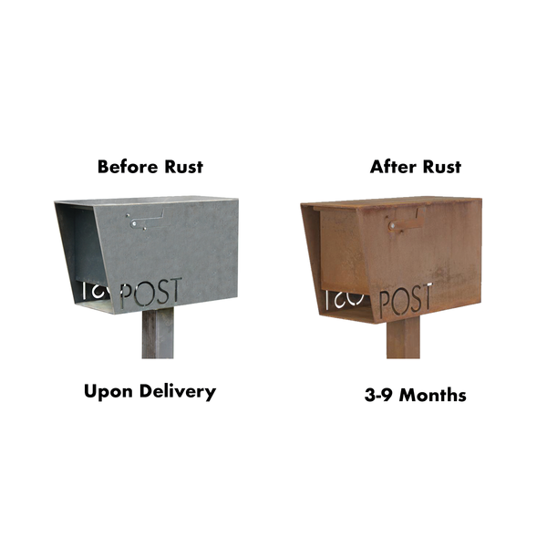 before rust and after rust comparison of corten steel letterbox/mailbox