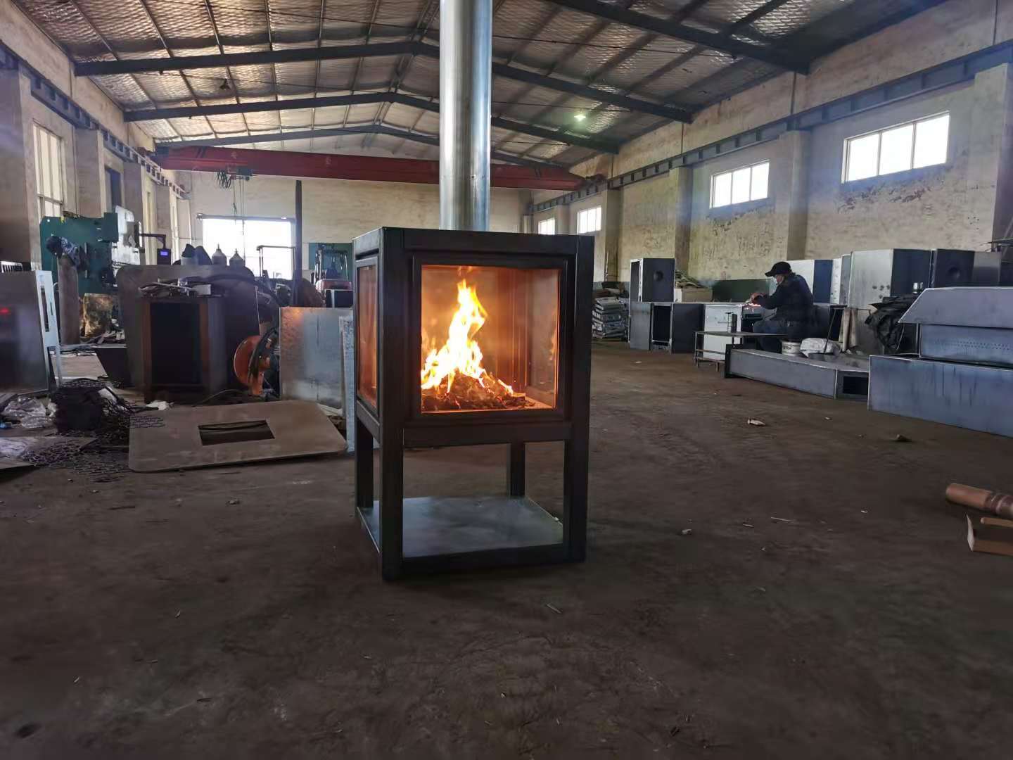 metal steel fireplace in factory