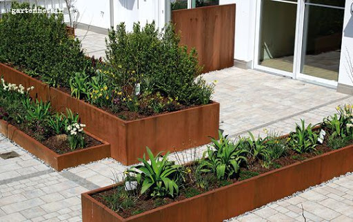 corten steel planter box and corten edging